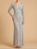 Long Sleeve V-Neck Beaded Gown | 28836