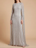 High Neck Linear Beaded Dress with Long Cape |  28837