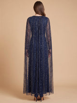 V-Neck Linear Beaded Dress with Long Cape |  28838