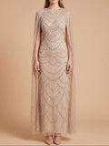 High Neck Beaded Dress with Long Cape |  28840