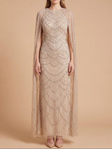 High Neck Beaded Dress with Long Cape |  28840