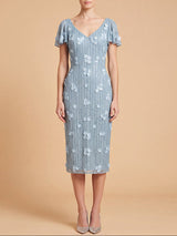 3D Floral Embellished Midi Dress with Cape Sleeves | 28851