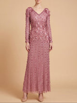 3D Floral Embellished Long Sleeve Gown | 28854