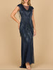 Beaded Fringe V-Neckline Dress with Cap Sleeves | Lara 28858