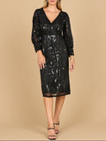 Lara 28855 - Beaded A-line Midi Dress with Long Sleeves