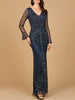 Beaded Long Sleeve V-neck Gown