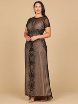 Beaded Cap Sleeve Illusion Plunge Gown | Lara 28869