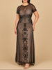 Beaded Cap Sleeve Illusion Plunge Gown | Lara 28869