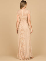 Beaded Cap Sleeve Illusion Plunge Gown | Lara 28869