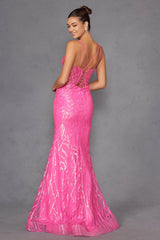 Juliet JT2886C Strapless Sweetheart Corset Sequin Fitted Gown