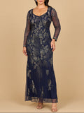 Long Sleeve Queen Anne Beaded Gown