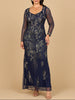 Long Sleeve Queen Anne Beaded Gown