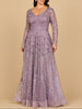 Lara 28878- Long Sleeve V-Neck Ombre Lace Gown