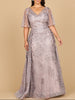 Lara 28880- Overskirt Lace Fitted V-Neck Gown with Cape Sleeves