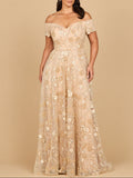 Off Shoulder A-Line Floral Gown | 28882