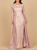 Long Sleeve Gown with Overskirt & Illusion Neckline