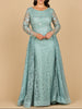 Long Sleeve Gown with Overskirt & Illusion Neckline