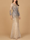 Mermaid, Beaded Long Sleeve Gown | 28886