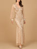 V Neck Beaded Long Sleeve Maxi Dress