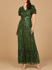 Elegant Beaded Gown with Flutter Sleeves