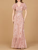 Elegant Beaded Gown with Flutter Sleeves