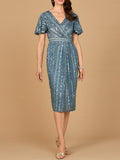 Beaded Midi Dress with Flutter Sleeves