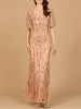 Beaded Gown with Flutter Sleeves