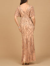 Beaded Gown with Flutter Sleeves