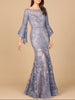 Illusion Neck, Long Bell Sleeve Gown