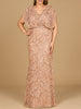 Beaded Gown with Draped Cape Sleeves