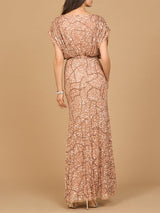 Beaded Gown with Draped Cape Sleeves