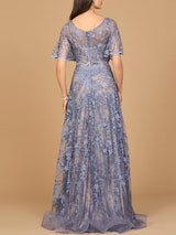 Elegant Cape Sleeve A-line Gown