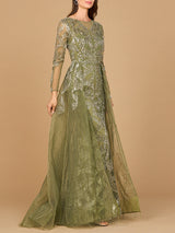 Long Sleeve Gown with Overskirt & High Neck