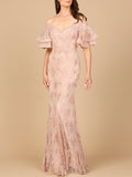 Off Shoulder Mermaid Gown with Tiered Sleeves