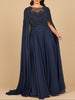 Lara 28943- Chiffon A-line Long Gown with Long Cape Sleeves