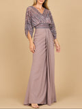 Lara 28950- Draped Skirt Gown with Cape Sleeves