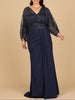Lara 28950- Draped Skirt Gown with Cape Sleeves