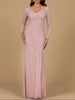Long Sleeve Linear Beaded Gown