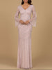 Long Sleeve Beaded Gown with Trumpet Sleeves