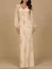 Long Sleeve Beaded Gown with Bishop Sleeves