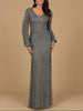 Long Sleeve Beaded Gown with Bishop Sleeves