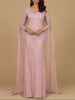 Long Sleeve Beaded Gown with Cape
