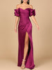 Off Shoulder Satin Dress with Slit