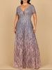 Lara 28961 - Short Sleeve V-Neck Beaded Ballgown