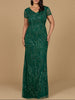 V-Neck, Short Sleeve Beaded Gown