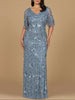 V-Neck, Cape Sleeve Beaded Gown