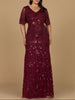 V-Neck, Cape Sleeve Beaded Gown