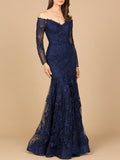 Off Shoulder Long Sleeve Mermaid Gown