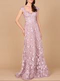 Cap Sleeves, A-line Dress with Feathers
