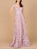 Cap Sleeves, A-line Dress with Feathers